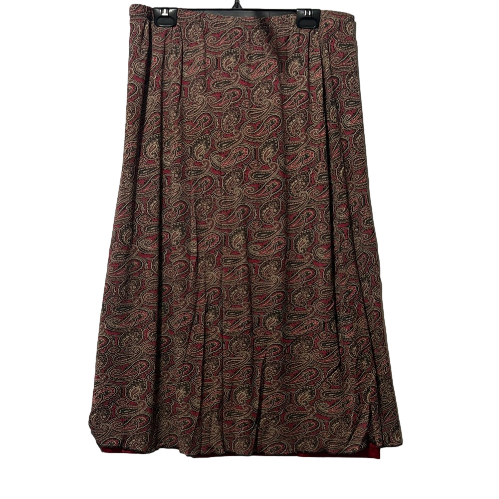 Elegant Paisley Maxi Skirt in Red and Brown XL44